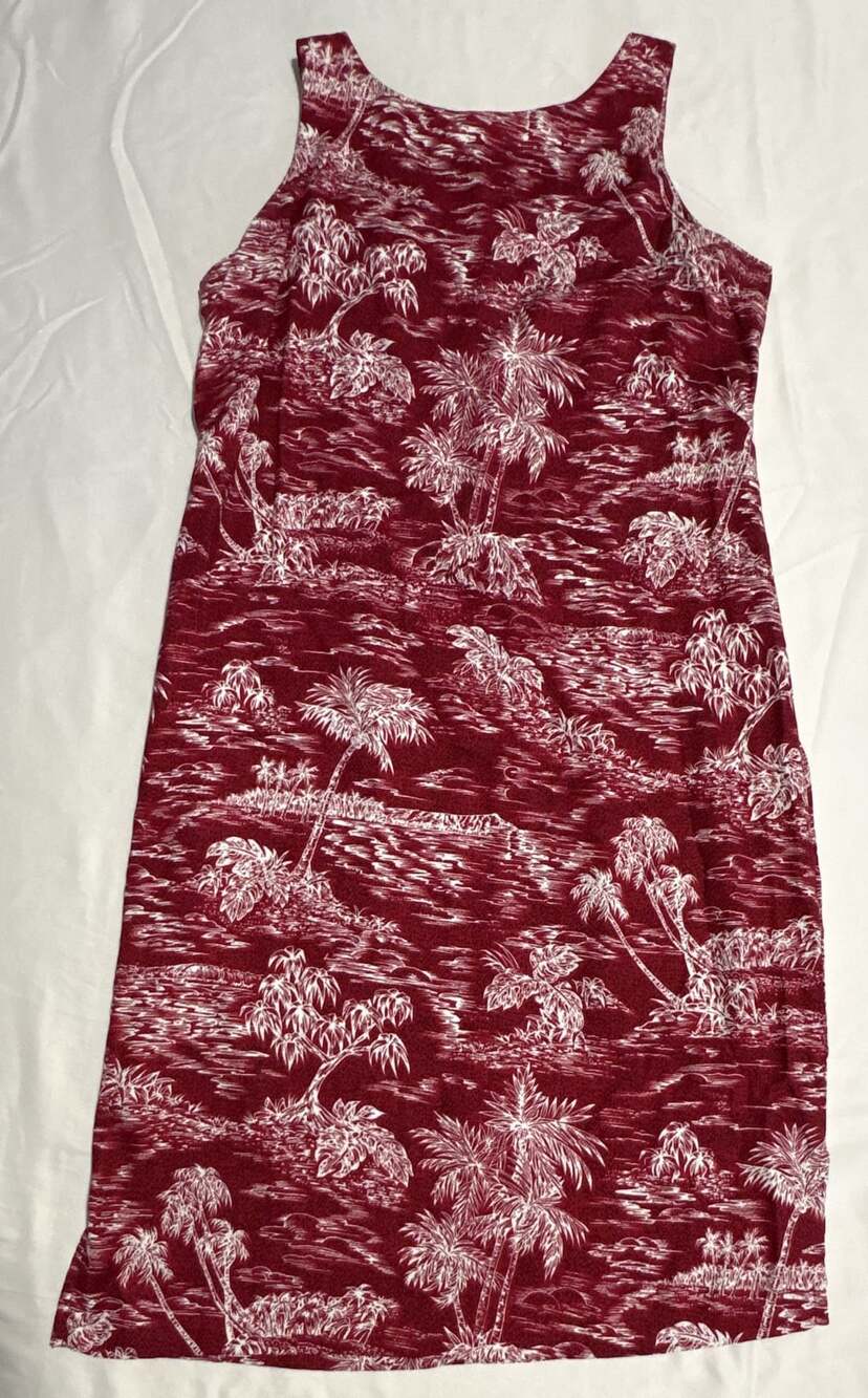 Hawaiian Moon Tank Dress Size L Red White Tropical Scenic Print Rayon